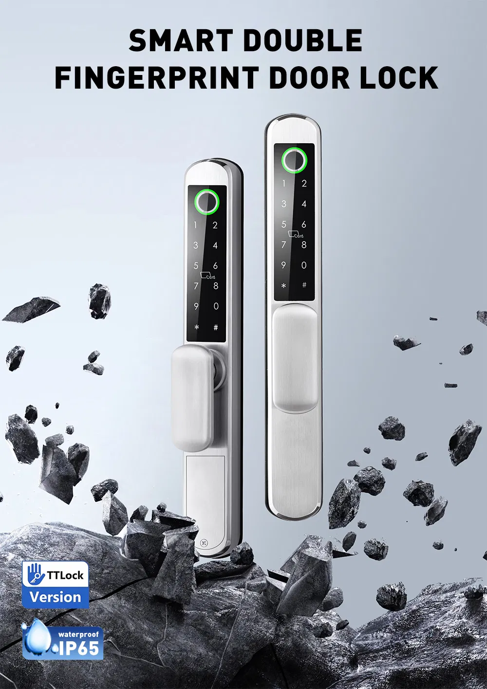 IP65 Double-Sided Fingerprint Stainless Steel Smart Lock with Tuya System