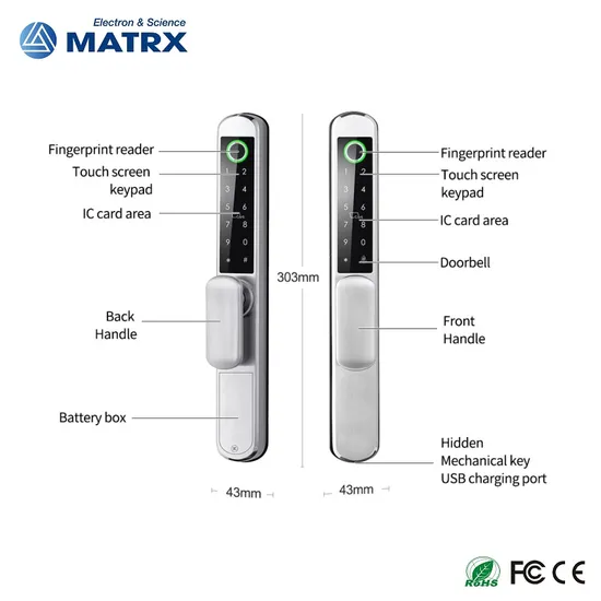 IP65 Double-Sided Fingerprint Stainless Steel Smart Lock with Tuya System