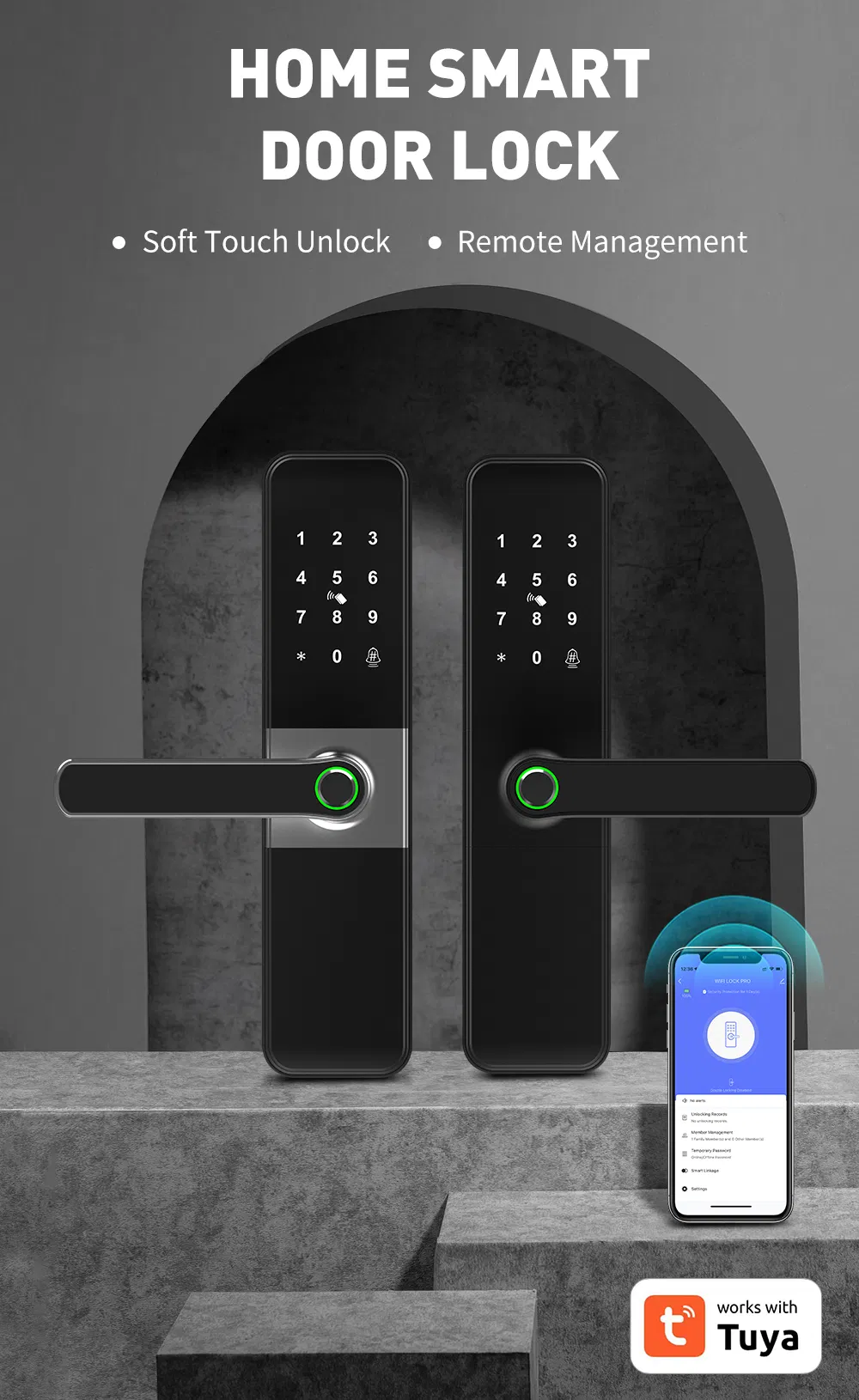 WiFi Fingerprint Handle Door Lock Long Distance Control Electronic Tuya APP