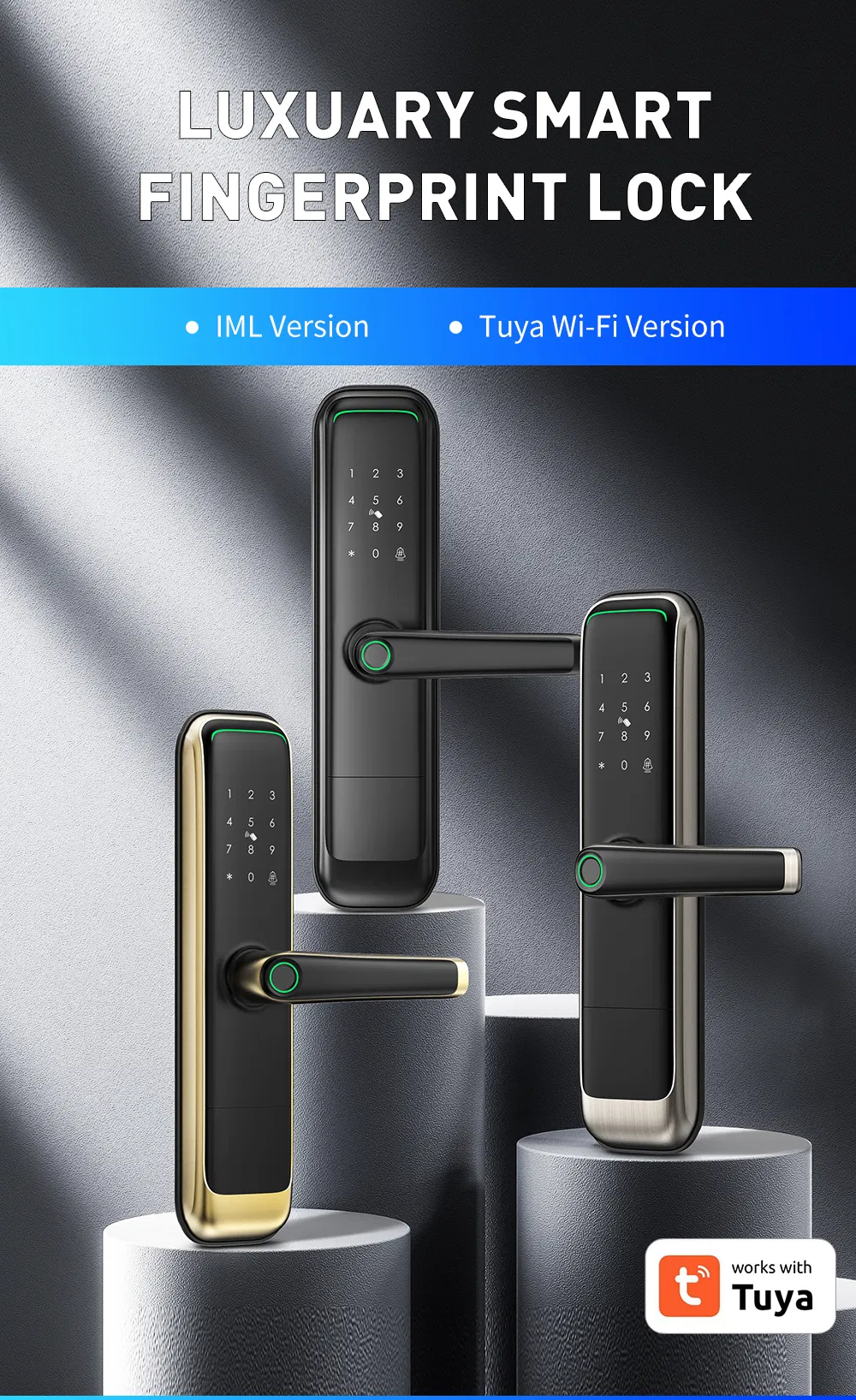 Tuya Smart Lock Fingerprint Door Lock with Touch Screen Password Electronic Locks for Hotel