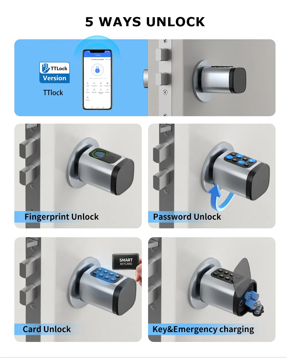 Digital Biometric Fingerprint and Password Intelligent Cylinder Smart Lock with Ttlock APP