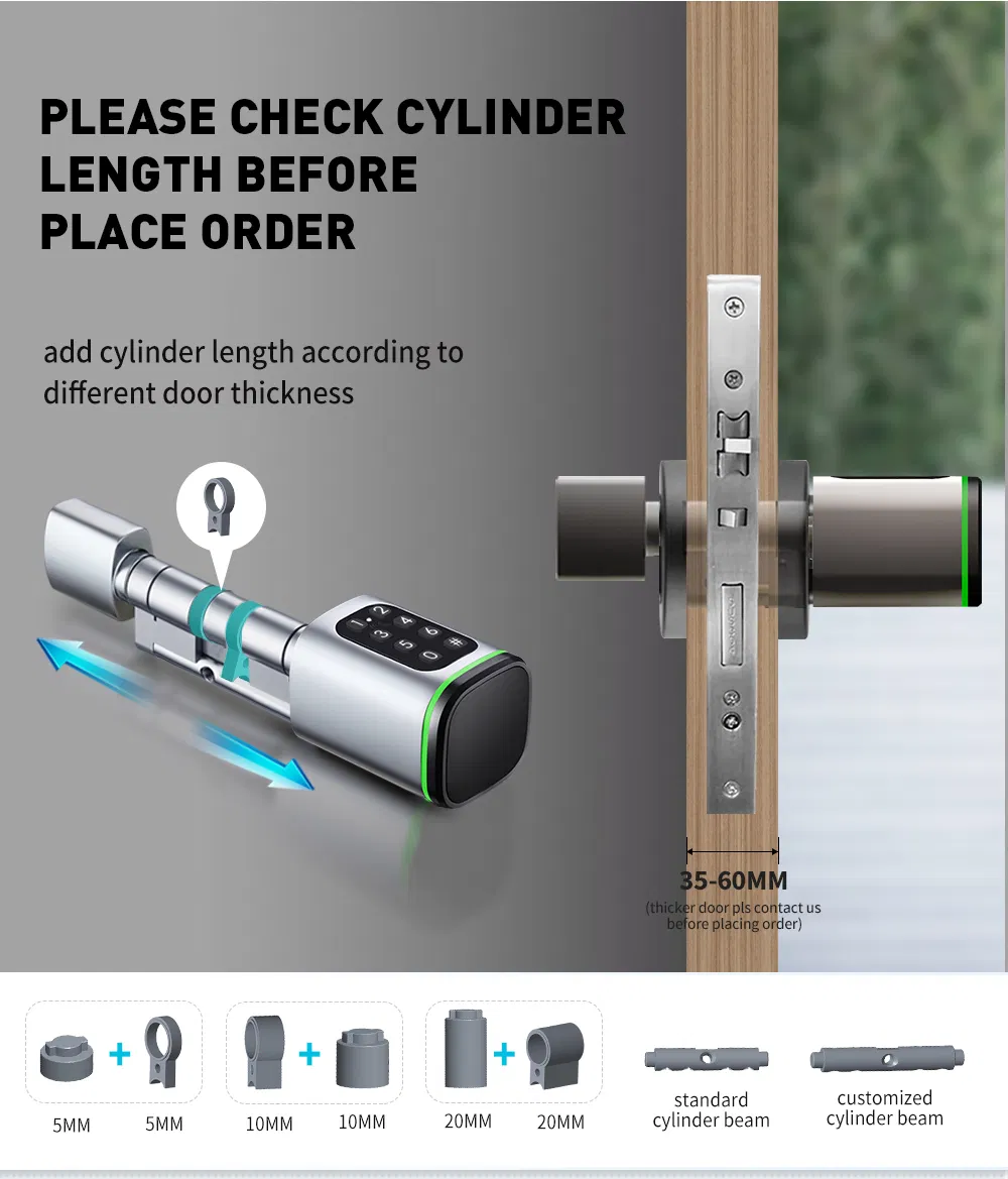 Smart Cylinder with Ttlock APP Adjustable Cylinder Size Electronic Password Smart Lock