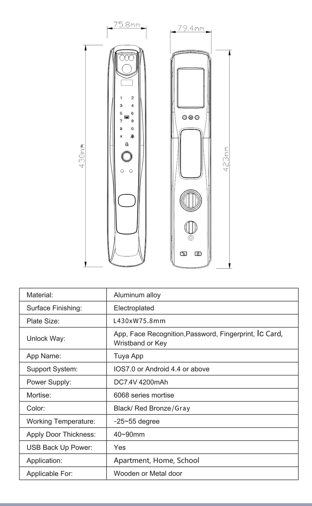 F10 3D Face Recognition Autoclose Fingerprint Digital Electronic Camera Tuya APP Wi-Fi Smart Door Lock with Eye Scanner