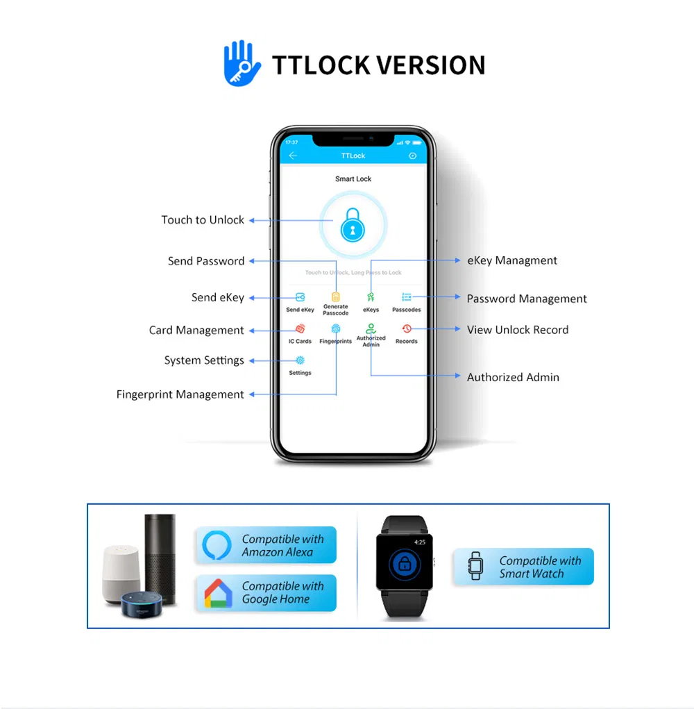 Glass Door and Wooden Door Pull Handle Electronic Security Lock Ttlock Smart Door Lock