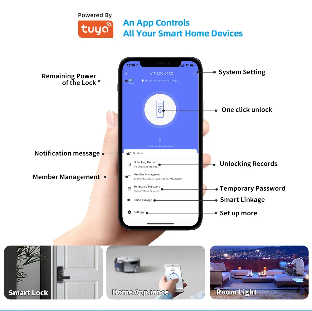 Smart Digital Handle Lock with Fingerprint Password and Tuya Function