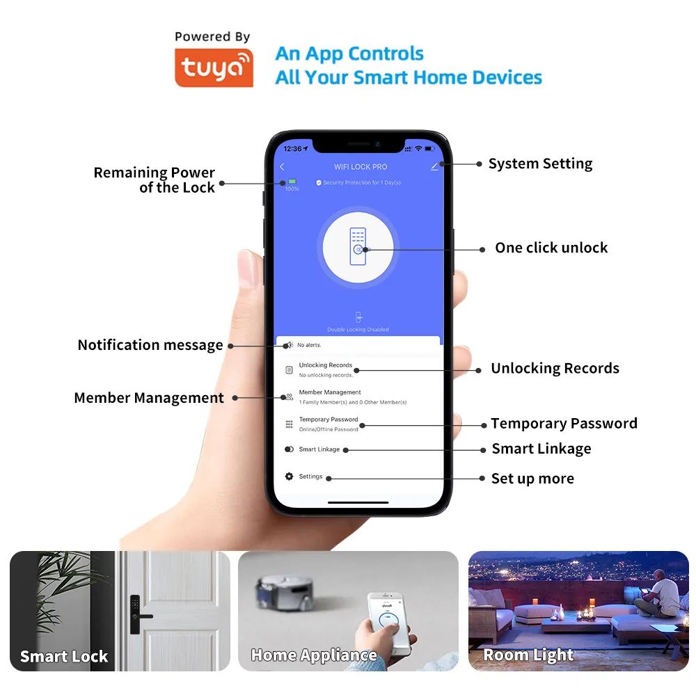 WiFi Fingerprint Handle Door Lock Long Distance Control Electronic Tuya APP