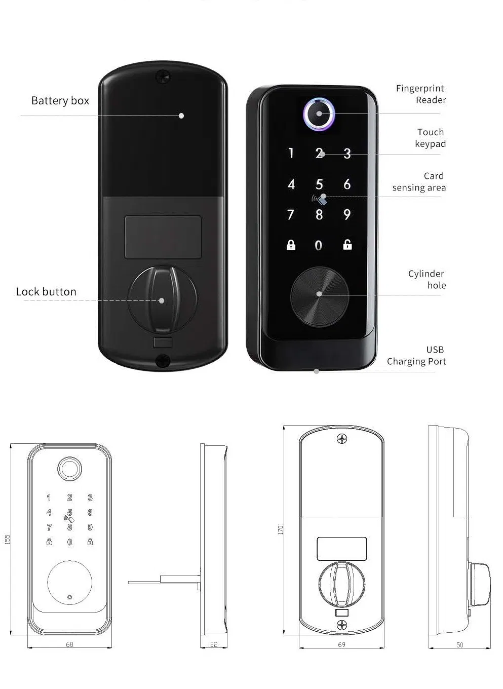 Ttlock APP Remote Control Biometric Fingerprint Password Smart Door Lock