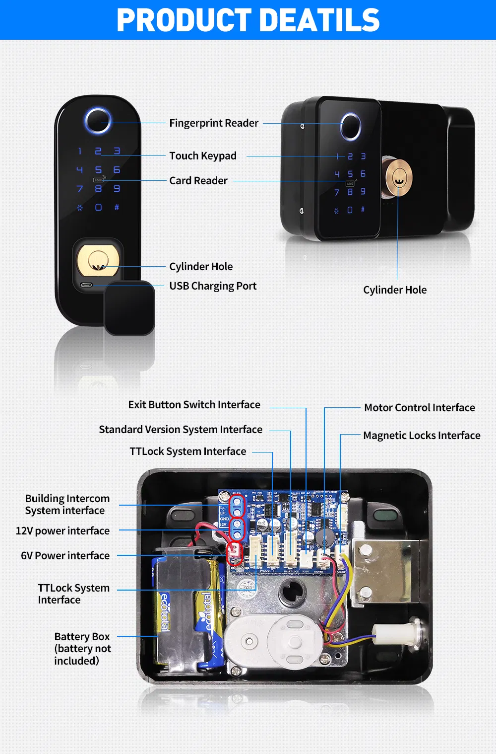 Dual Side Fingerprint Security Rim Lock Smart Lock Ttlock APP