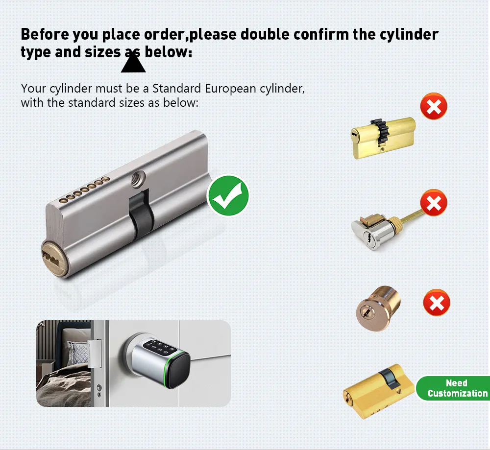 Smart Cylinder with Ttlock APP Adjustable Cylinder Size Electronic Password Smart Lock