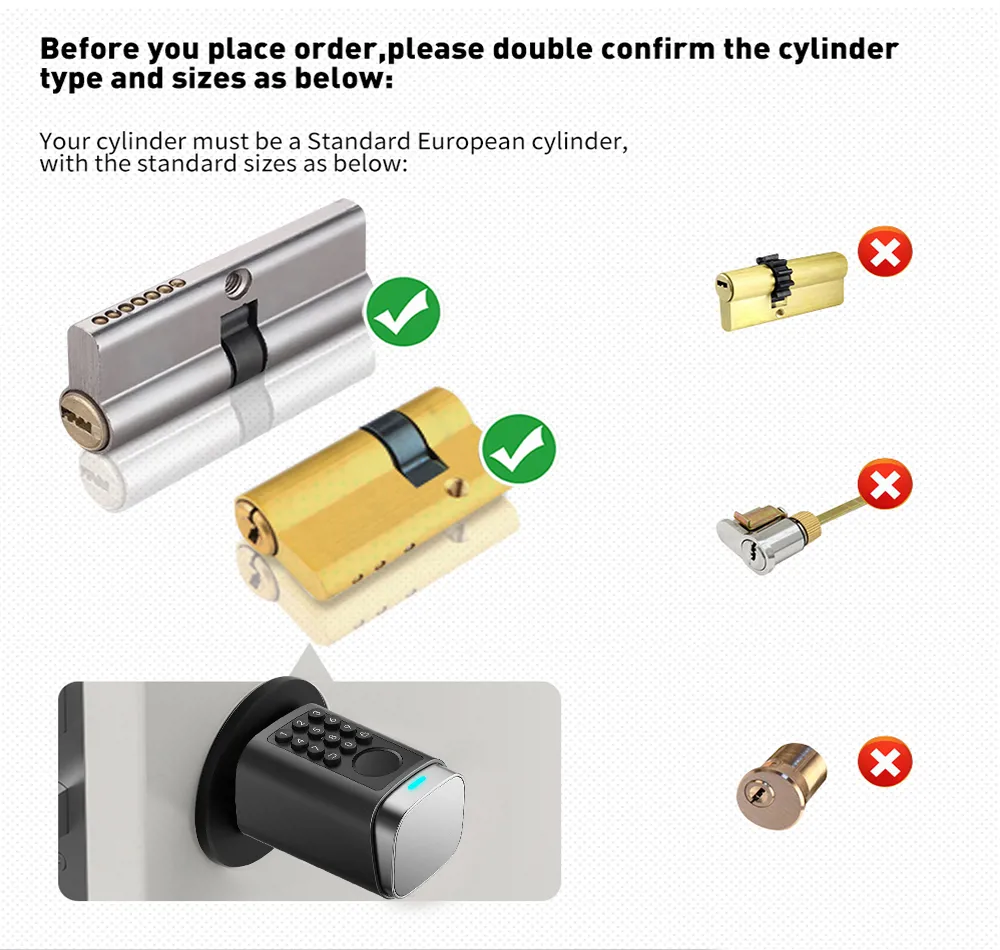 Upgraded IP66 Tuya APP Fingerprint Password Smart Cylinder Lock