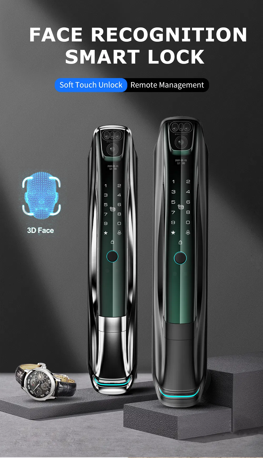 High Security Intelligent Biometric Tuya WiFi 3D Face ID Lock