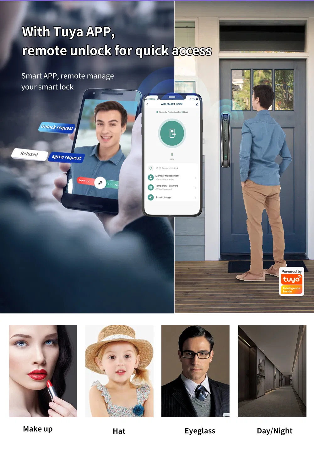 F10 3D Face Recognition Autoclose Fingerprint Digital Electronic Camera Tuya APP Wi-Fi Smart Door Lock with Eye Scanner