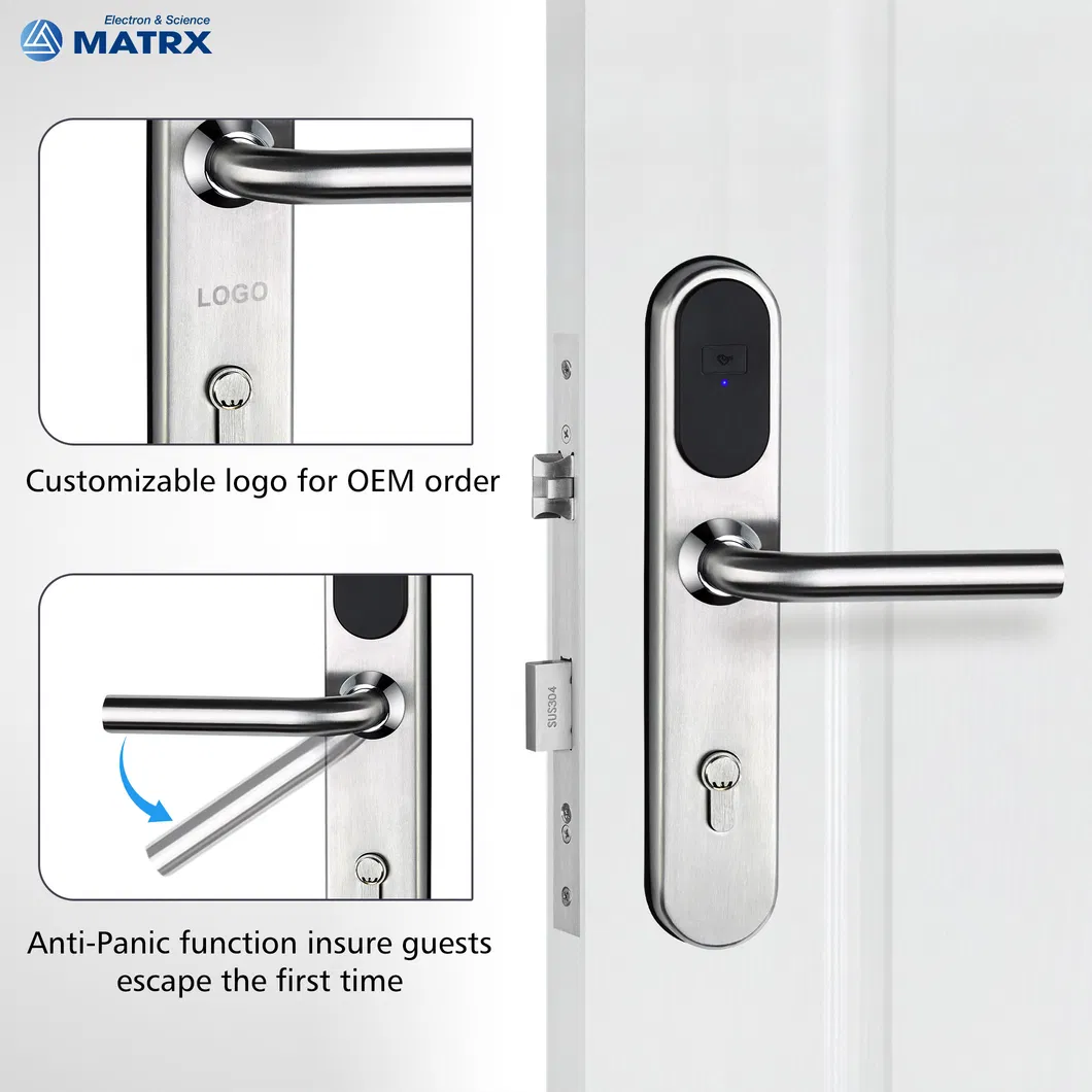 304#Stainless Steel Door Lock Hotel Security Smart RFID Card Door Lock