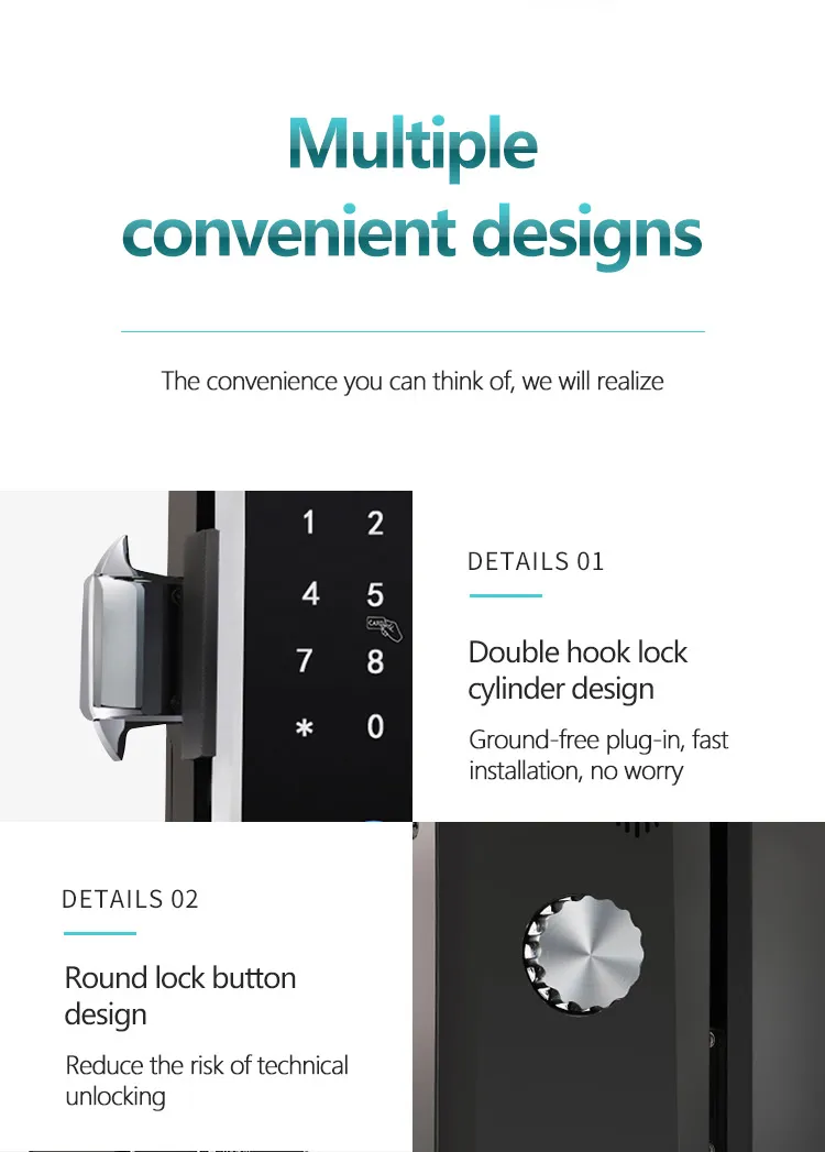 Electric Fingerprint Smart Ttlock APP Digital Glass Sliding Door Lock