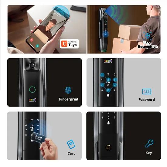 2024 New Product 6085 Mortise Luxury Matt Black Automatic 9 Languages 3D Face Recognition Smart Door Lock