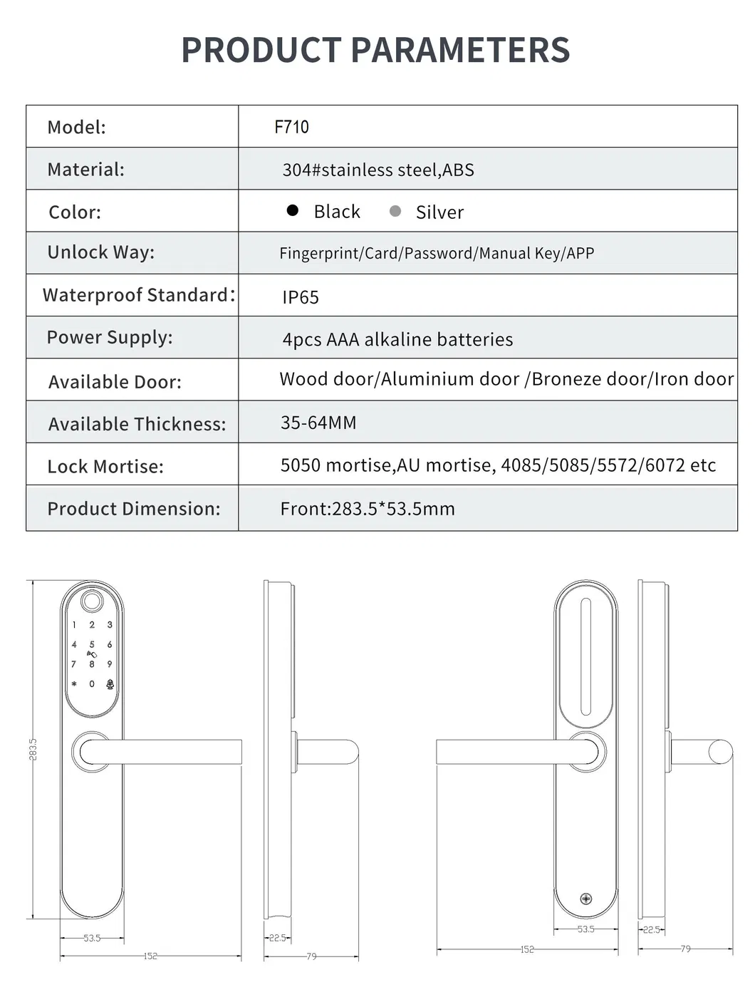 2023 304 Stainless Steel Smart Door Lock with Ttlock APP