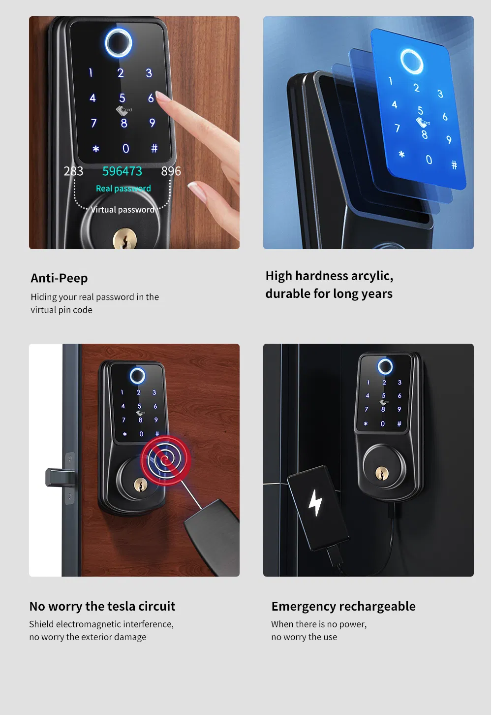 Electronic Fingerprint WiFi Tuya Code RFID Card Smart Door Lock