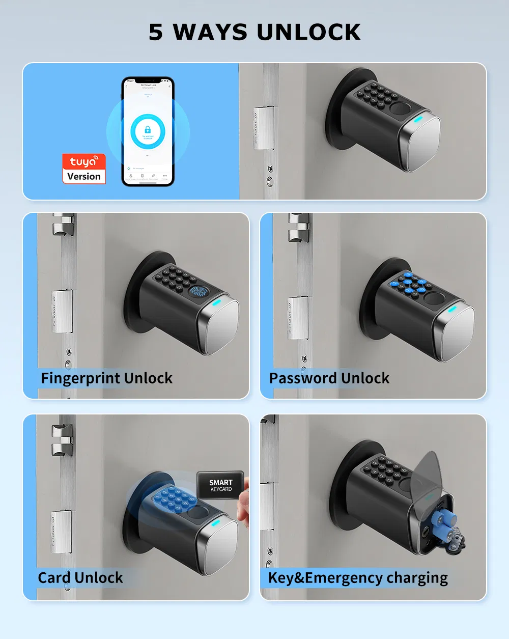 Upgraded IP66 Tuya APP Fingerprint Password Smart Cylinder Lock
