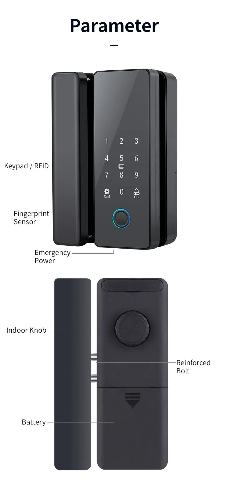 Tuya - System Smart Glass Door Lock with Password and Fingerprint Unlocking Functions