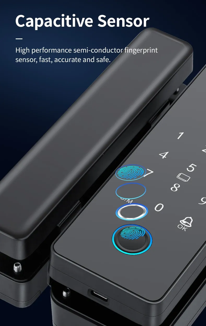 Tuya - System Smart Glass Door Lock with Password and Fingerprint Unlocking Functions