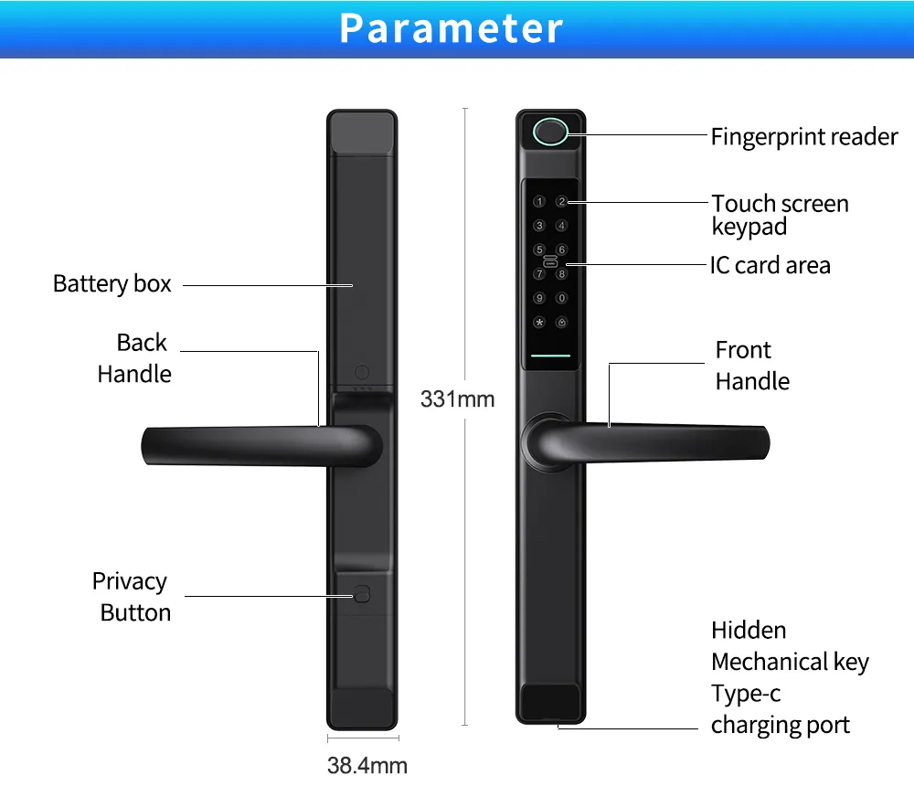 Glass Door and Wooden Door Pull Handle Electronic Security Lock Ttlock Smart Door Lock