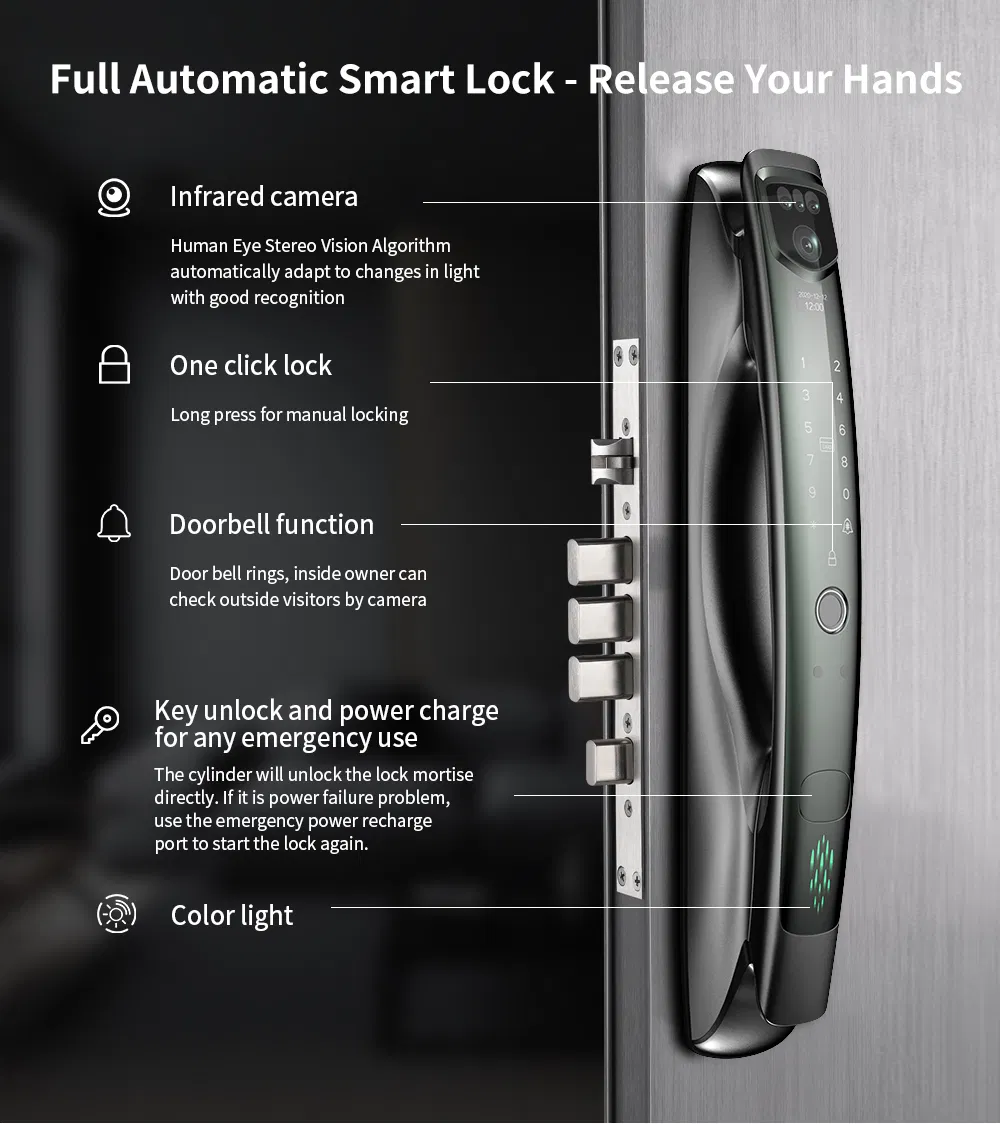 F10 3D Face Recognition Autoclose Fingerprint Digital Electronic Camera Tuya APP Wi-Fi Smart Door Lock with Eye Scanner