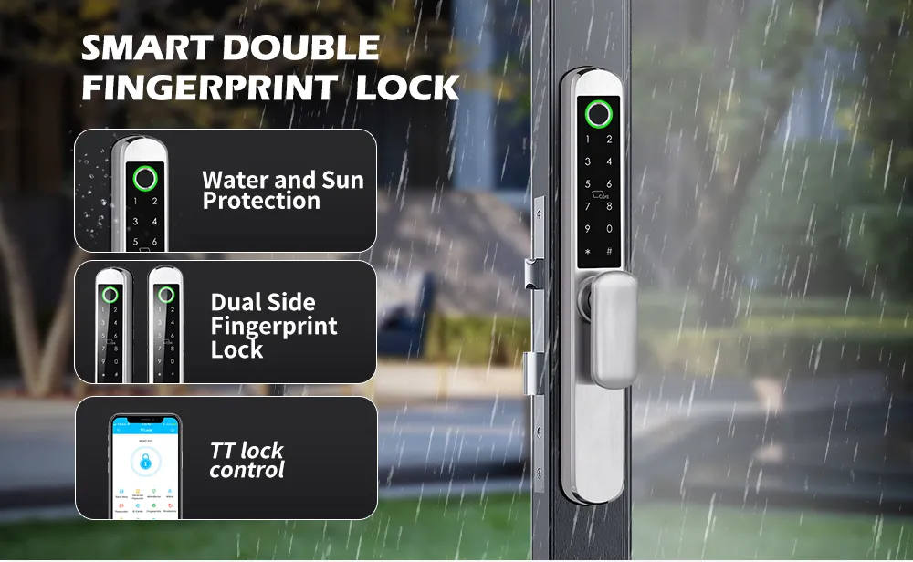 IP65 Double-Sided Fingerprint Stainless Steel Smart Lock with Tuya System
