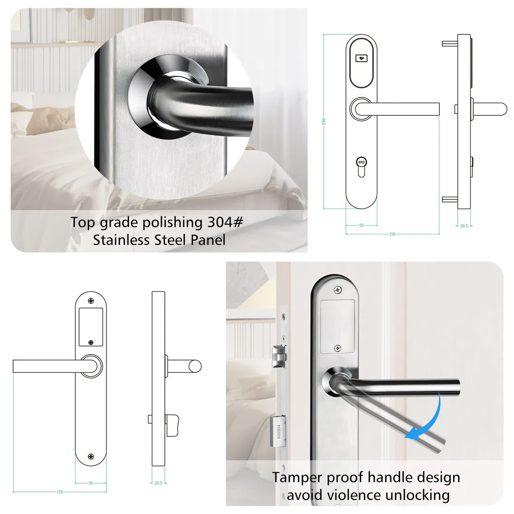 304#Stainless Steel Door Lock Hotel Security Smart RFID Card Door Lock