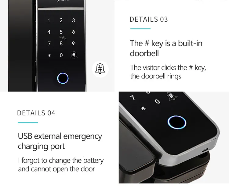 Electric Fingerprint Smart Ttlock APP Digital Glass Sliding Door Lock