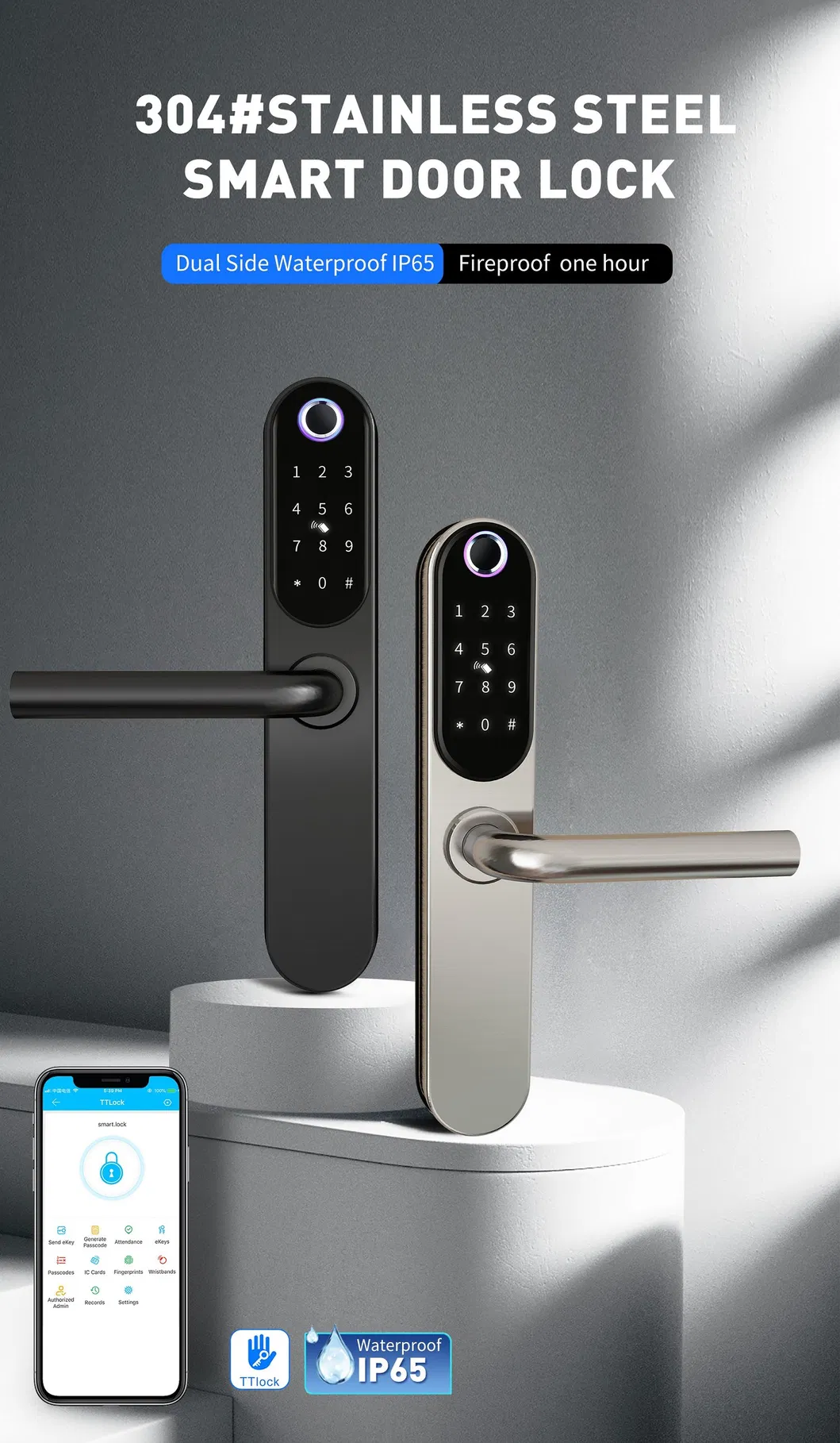 2023 304 Stainless Steel Smart Door Lock with Ttlock APP
