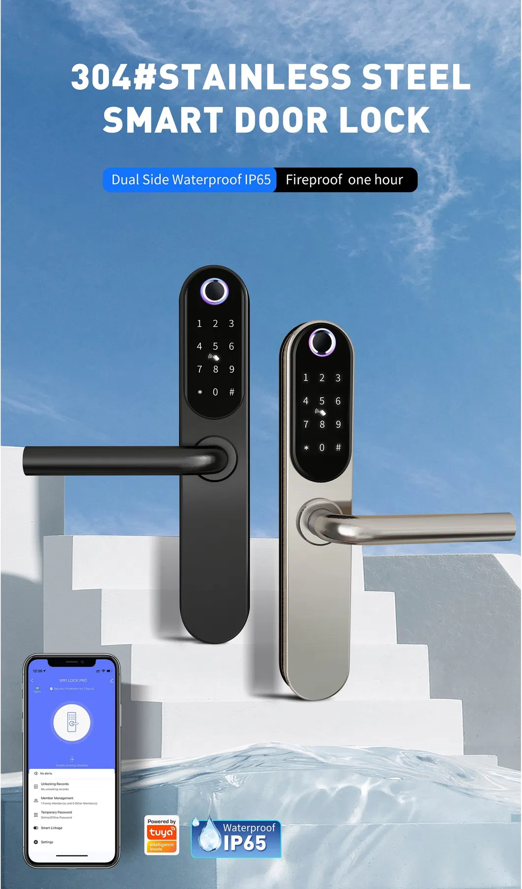 2023 304 Stainless Steel Smart Door Lock with Tuya APP