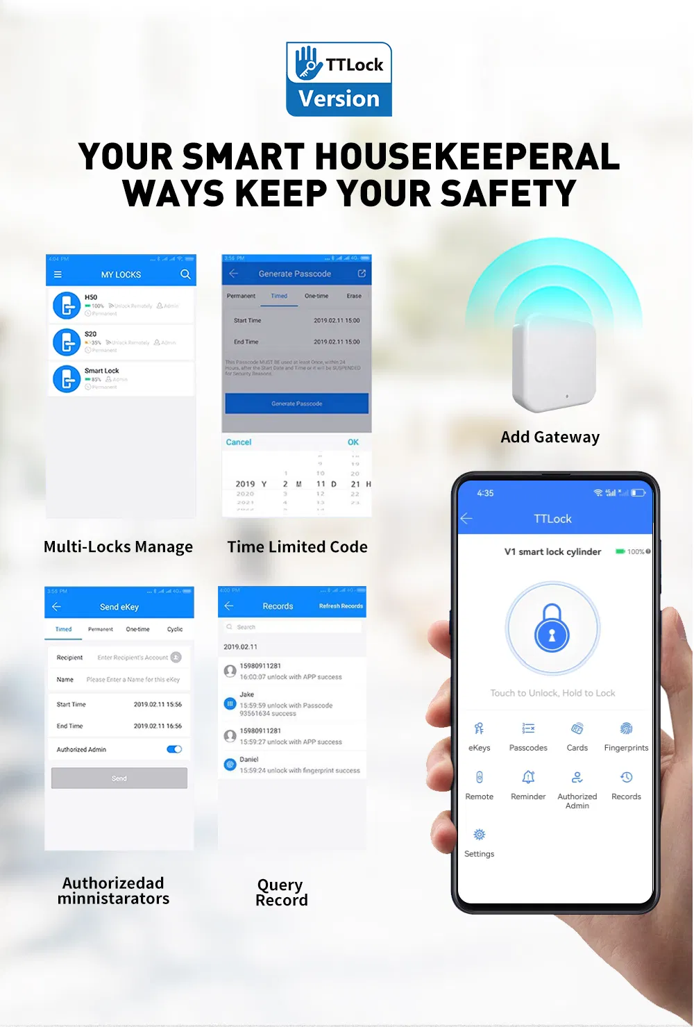 Digital Biometric Fingerprint and Password Intelligent Cylinder Smart Lock with Ttlock APP