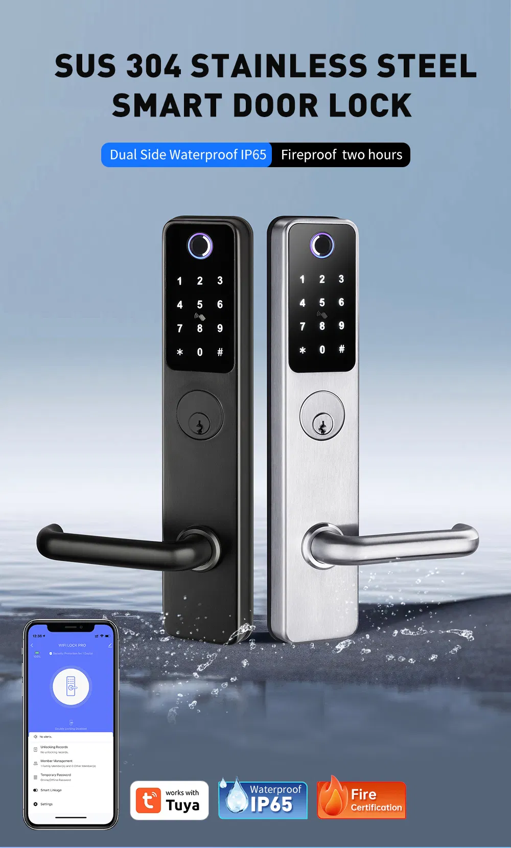 New Product Tuya - System Smart Lock with Waterproof and Fire - Proof Certifications