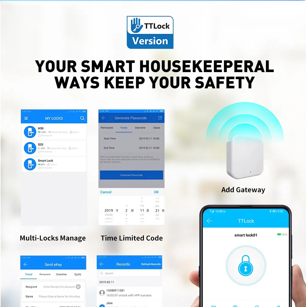 Ttlock Smart Lock Fingerprint Door Lock with Touch Screen Password Electronic Locks for Hotel
