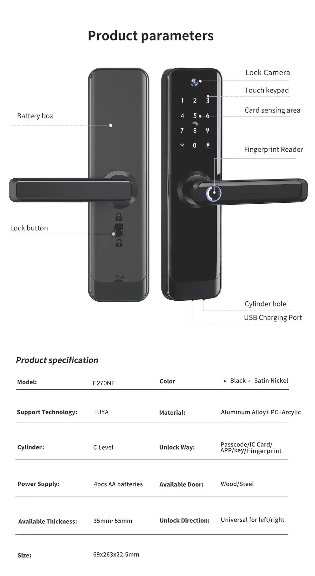 Tuya Smart Electronic Lock with Camera Electronic Cat Eye