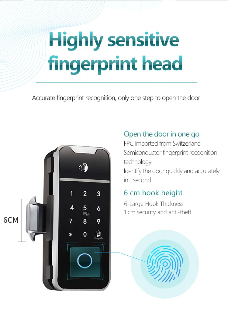 Electric Fingerprint Smart Ttlock APP Digital Glass Sliding Door Lock