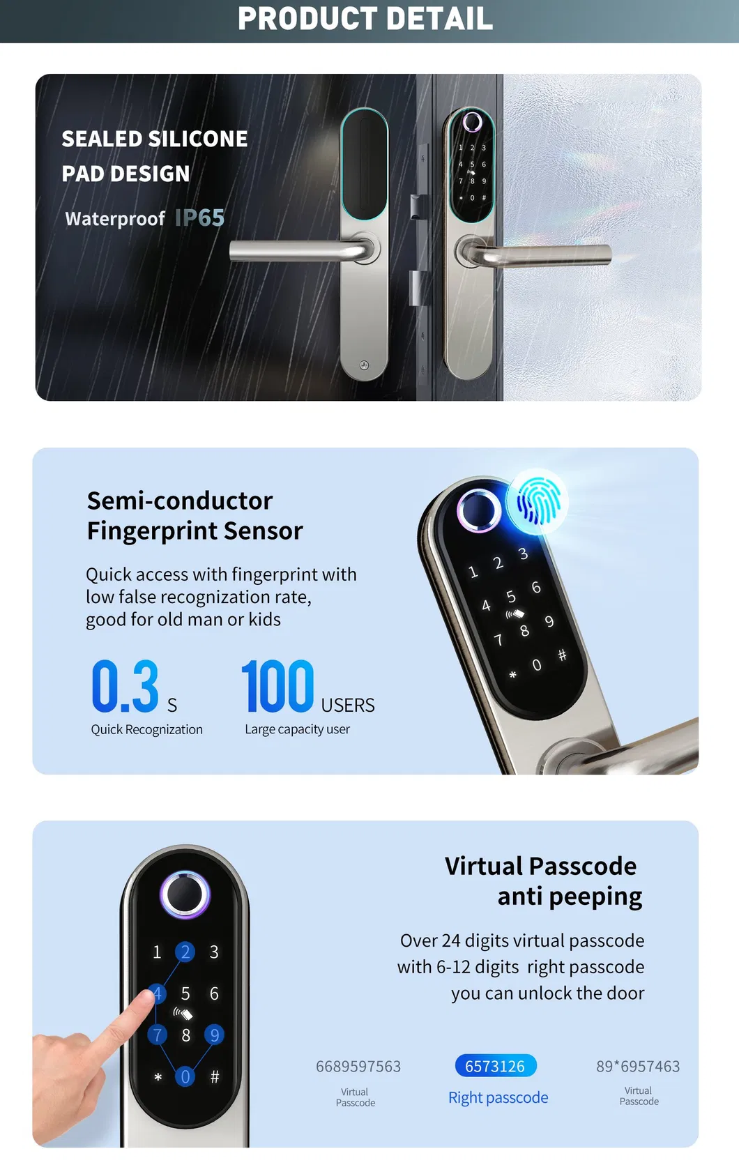 2023 304 Stainless Steel Smart Door Lock with Ttlock APP