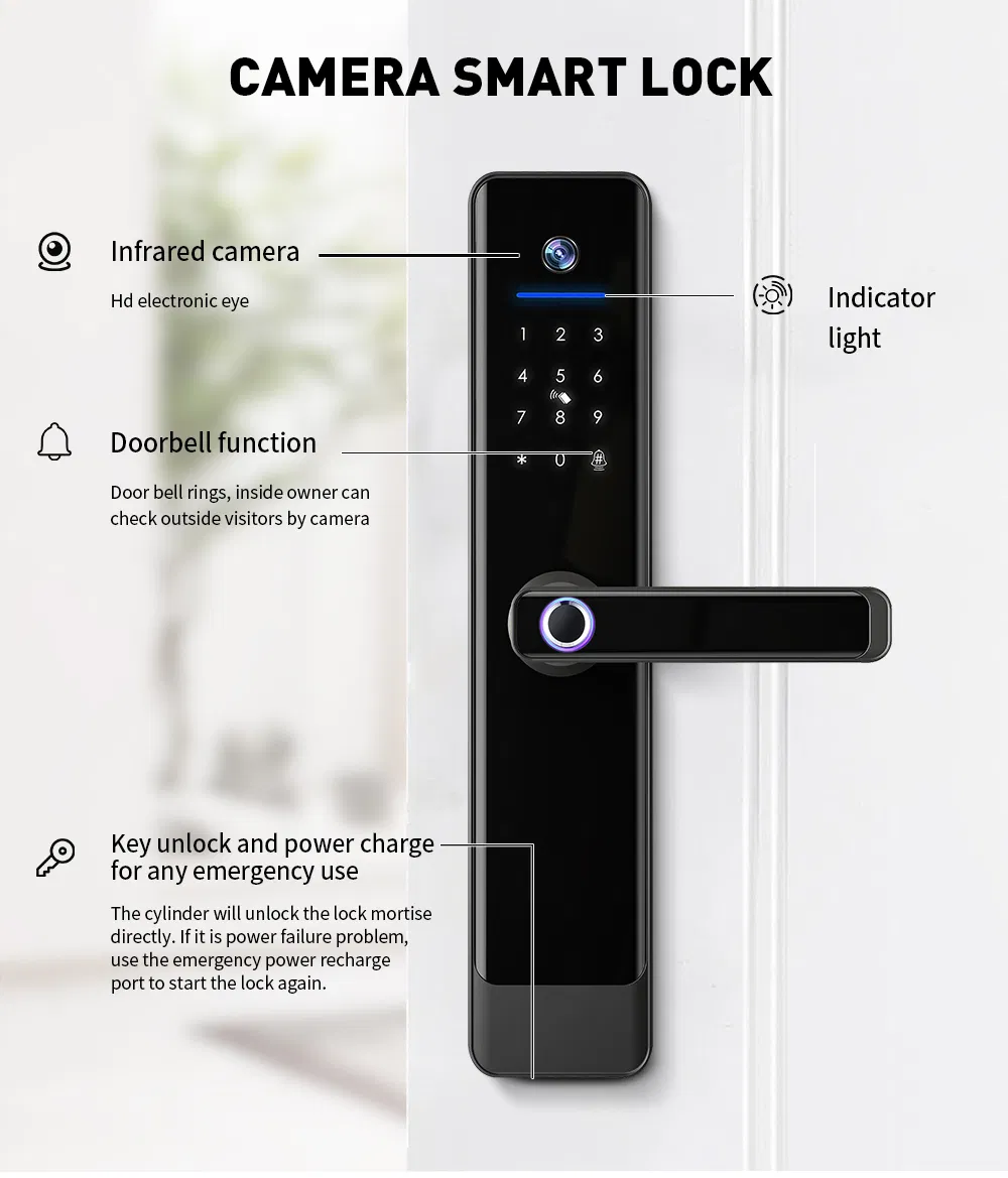 Fingerprint Tuya Smart Digital Electronic Door Lock with Built-in Camera
