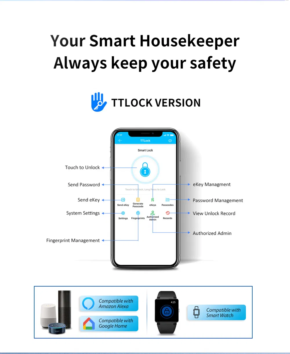Wireless Key Card RFID Unlock Digital Tt Lock Safe Keyless Electronic Smart Door Fingerprint Handle Lock