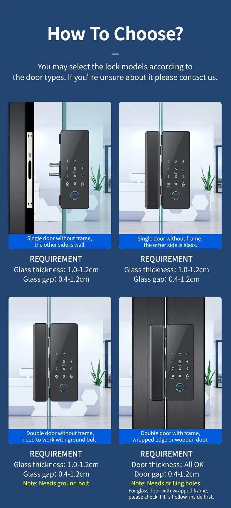 Tuya - System Smart Glass Door Lock with Password and Fingerprint Unlocking Functions