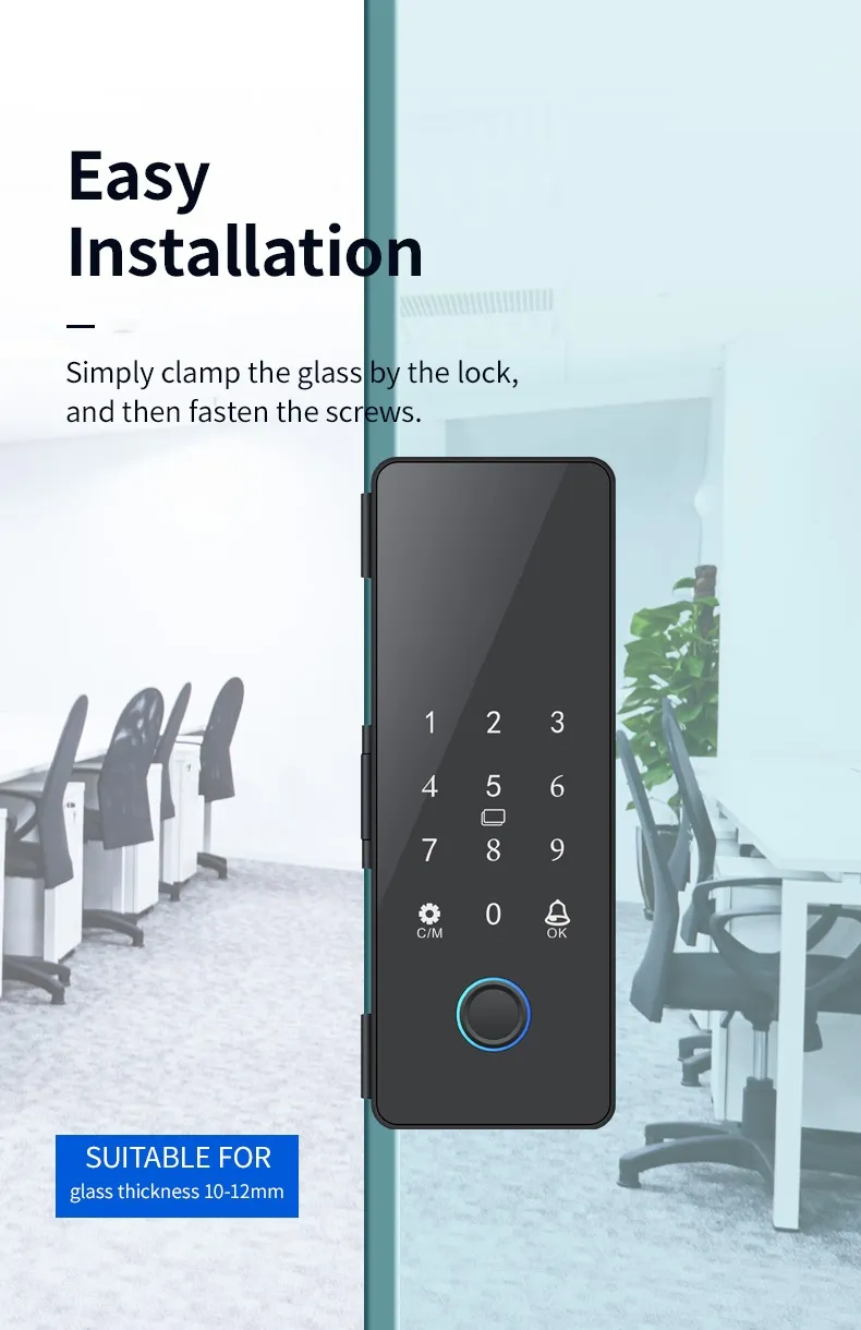 Tuya - System Smart Glass Door Lock with Password and Fingerprint Unlocking Functions