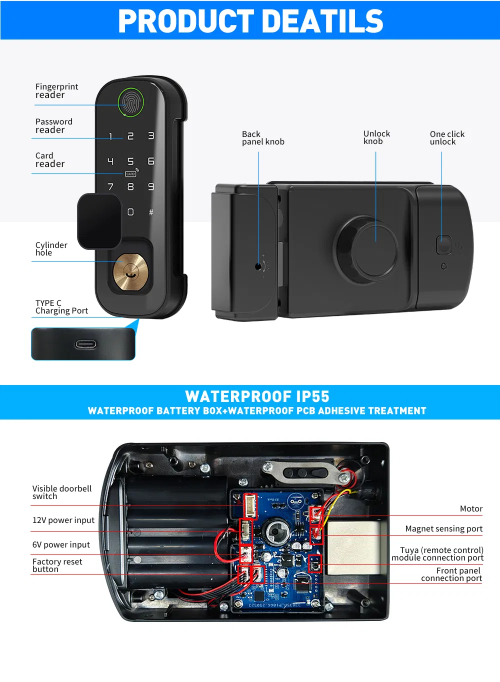 2025 Dual Side Fingerprint Security Smart Lock Tuya APP WiFi Keyless Access for Smart Home Gate Door Lock