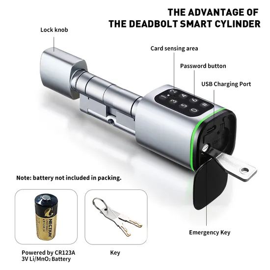 Tuya APP Adjustable Cylinder Size Waterproof Smart Cylinder Lock