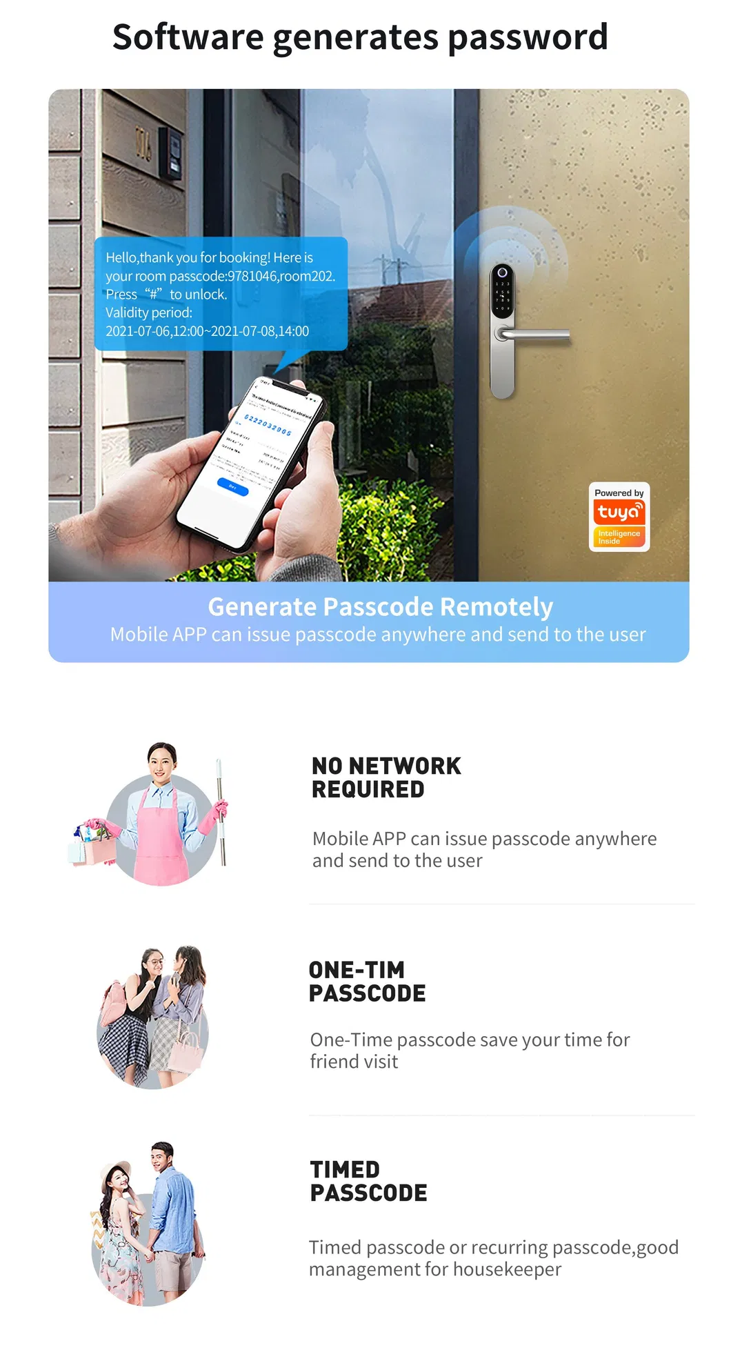 2023 304 Stainless Steel Smart Door Lock with Tuya APP