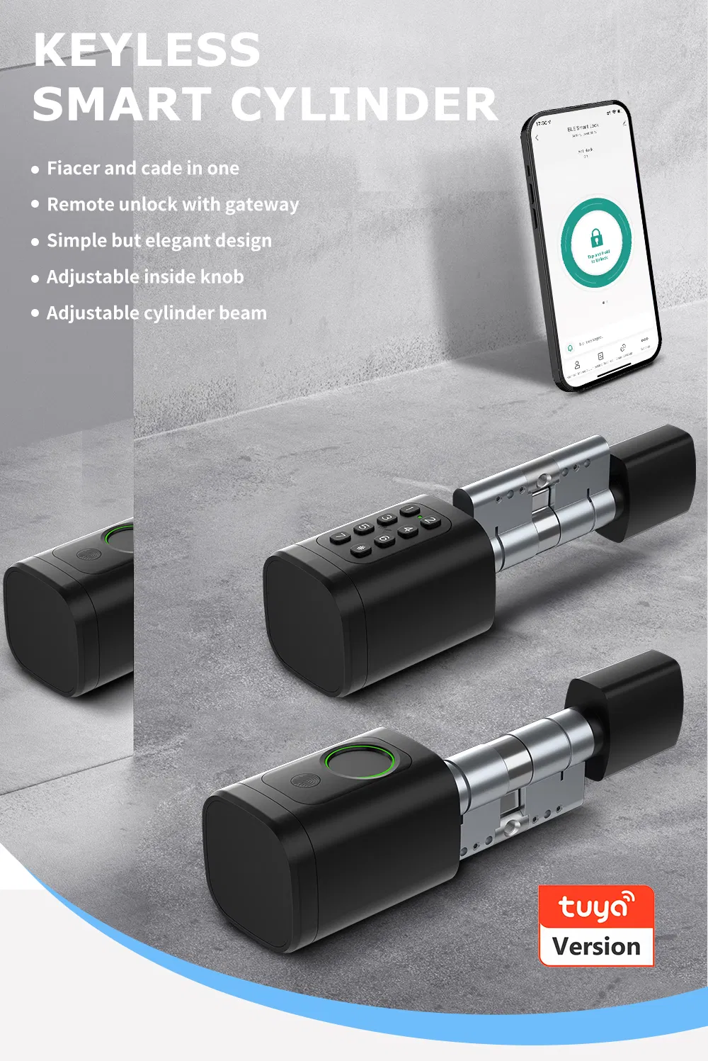 Good Quality Tuya Remote Control Fingerprint and Password Hardware Smart Door Lock