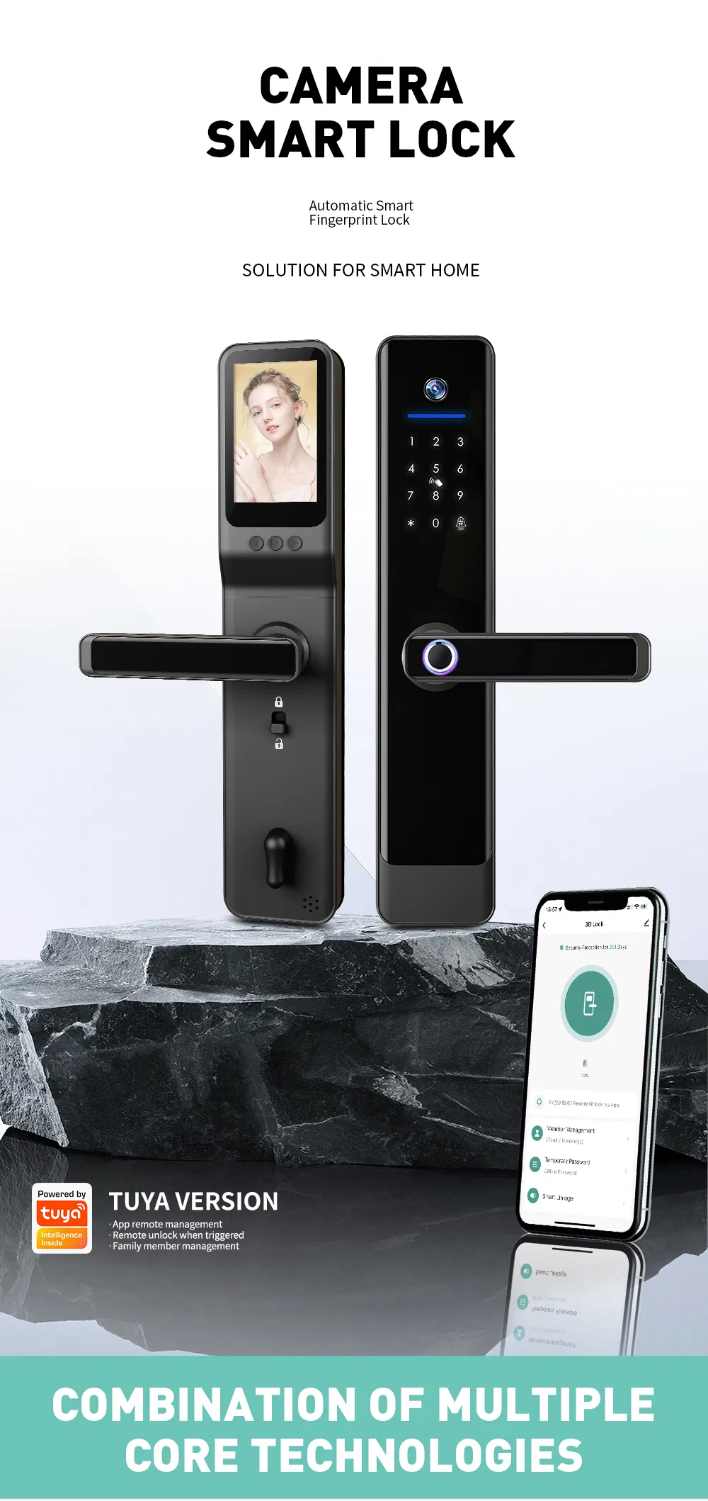 Fingerprint Tuya Smart Digital Electronic Door Lock with Built-in Camera