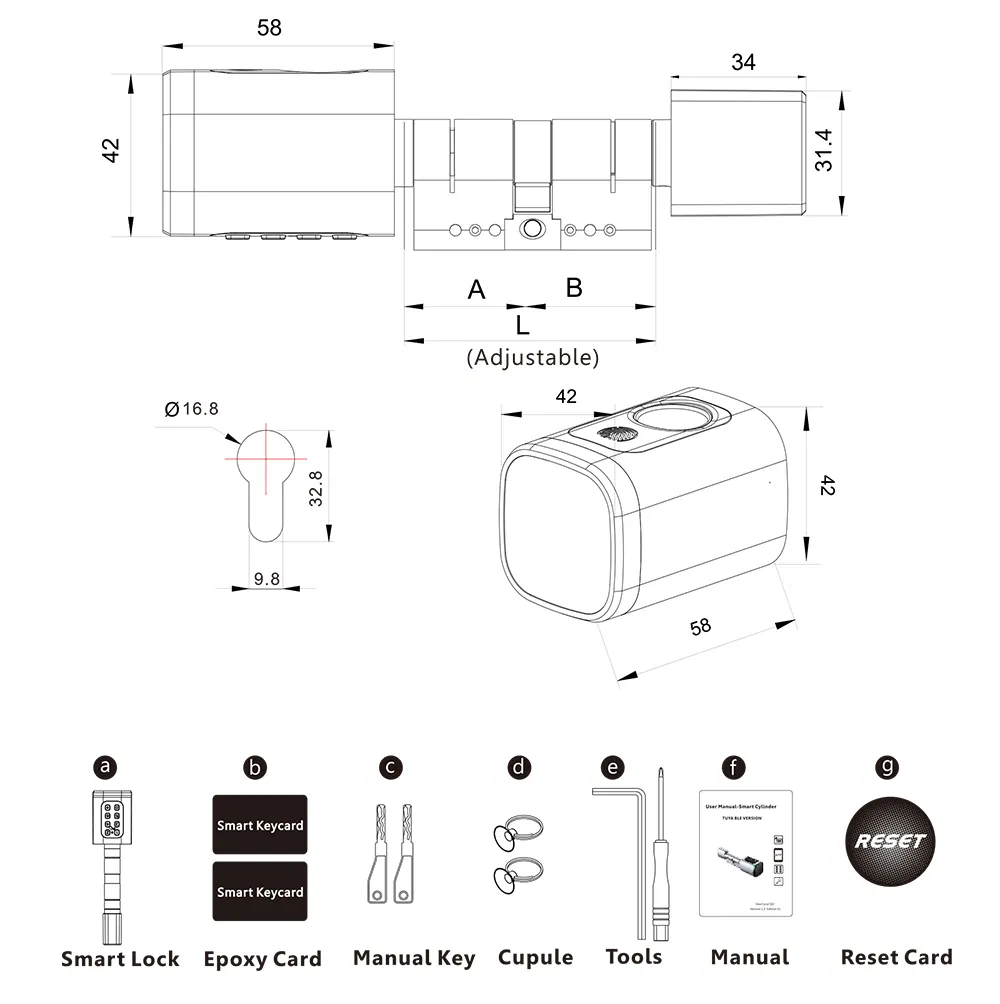 Digital Biometric Fingerprint and Password Intelligent Cylinder Smart Lock with Ttlock APP