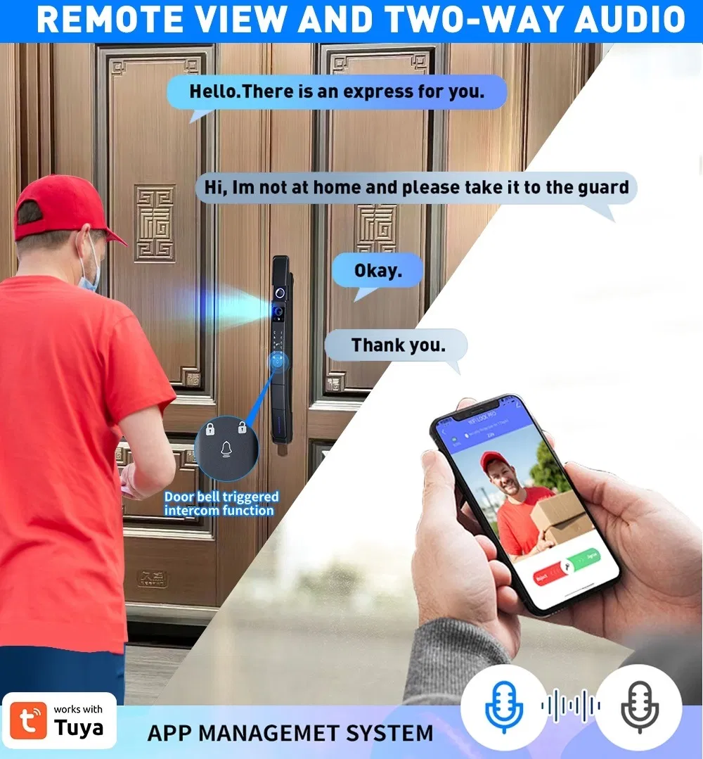 2024 New Product 3D Face Recognition Cat's Eye Camera Fingerprint Video Calling Remote Visual Intercom Smart Door Lock
