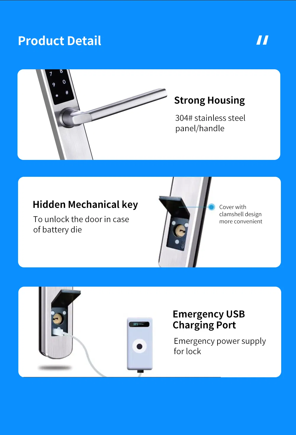 Waterproof Stainless Steel 304 Fingerprint Password Keyless Entry Tuya Samrt Lock