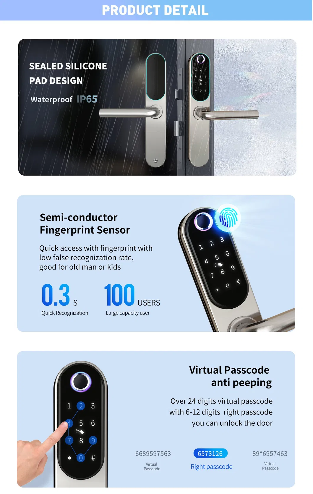 2023 304 Stainless Steel Smart Door Lock with Tuya APP